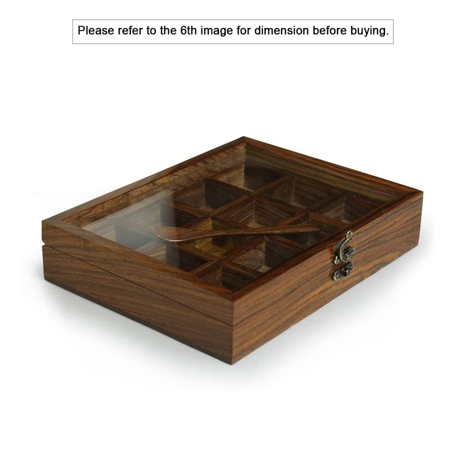 ExclusiveLane Twelve Blends Spice Box with 12 Containers & Spoon (Sheesham Wood) - Wooden Spice Box Set for Kitchen Masala Spice